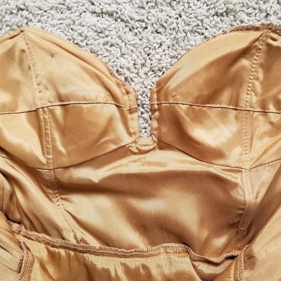 Bronze/Gold Lace Overlay Strapless Formal Gown - Picture 12 of 15